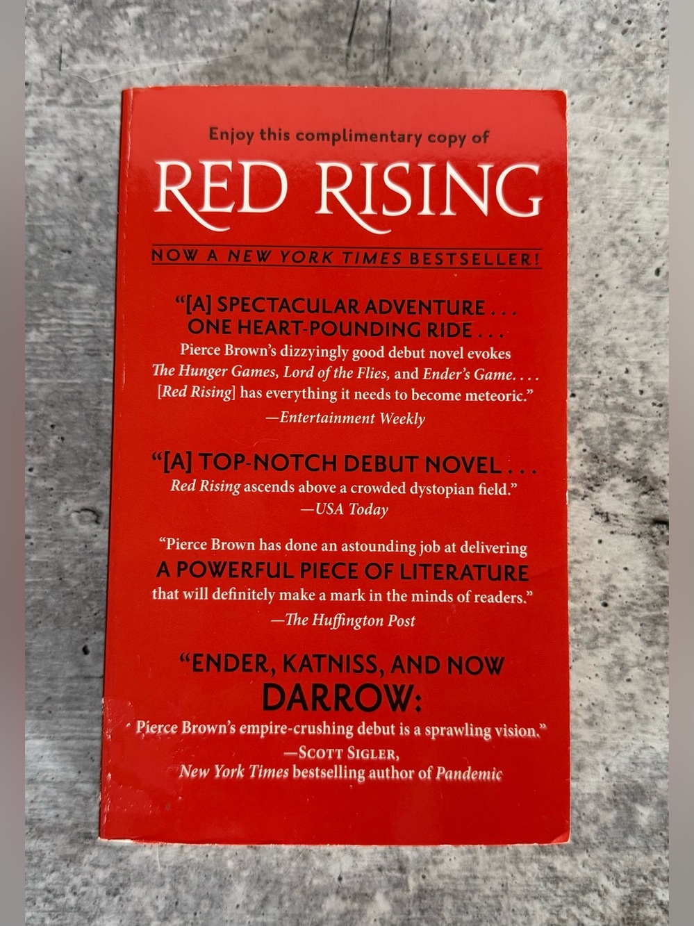 Red Rising advance promo copy Pierce Brown Paperback signed